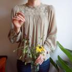Sheer-yoke Balloon-sleeve Top