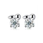 925 Sterling Silver Mini Simple Elegant Exquisite Earrings And Ear Studs With Cubic Zircon Silver - One Size
