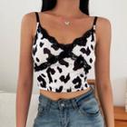 Cow Print Lace Trim Camisole Top