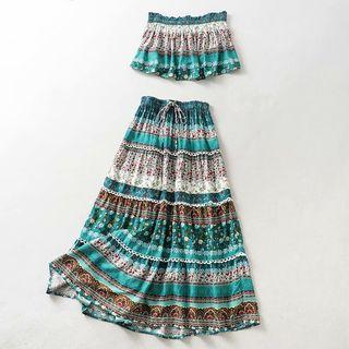 Set: Print Tube Top + A-line Maxi Skirt