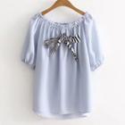 Tie-front Short-sleeve Off Shoulder Top