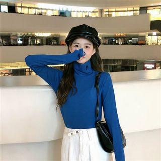 Mock Neck Moon Embroidered Knit Top