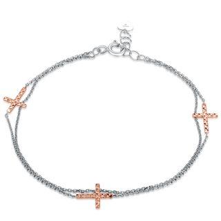 14k Rose And White Gold Diamond-cut Cross Bracelet (17.5cm)