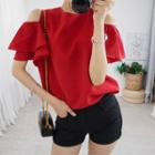 Cutout Cold-shoulder Ruffle-sleeve Top