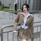 Cropped Double-breasted Blazer / Shirt / Pleated Mini A-line Skirt