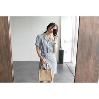 Wrap-front Linen Blend Shirtdress
