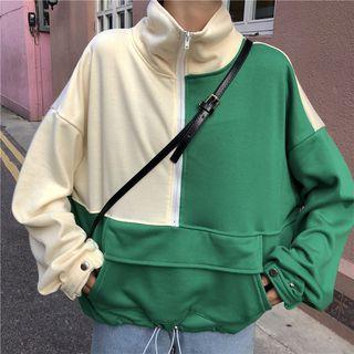 High Neck Color Block Zipper Pullover