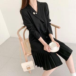 Pleat-hem Double-breasted Blazer Dress