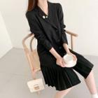 Pleat-hem Double-breasted Blazer Dress