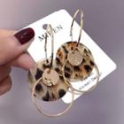Leopard Print Disc & Hoop Dangle Earring Steel Needle - Light Brown - One Size