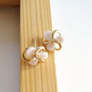 Rhinestone Resin Flower Earring 1 Pair - S925 Silver - Earring - Flower - One Size