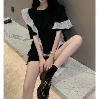 Ruffle Trim Mini T-shirt Dress Black - One Size