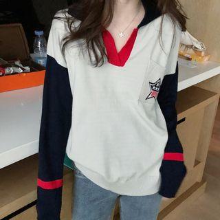 Color-block Long-sleeve Sweater As Shown In Figure - One Size