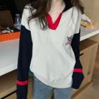 Color-block Long-sleeve Sweater As Shown In Figure - One Size