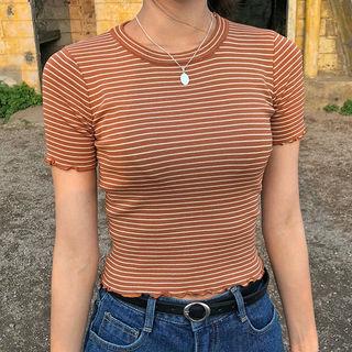 Frilled Short-sleeve Striped T-shirt