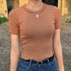 Frilled Short-sleeve Striped T-shirt