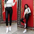 Faux-leather Straight-cut Pants With Belt