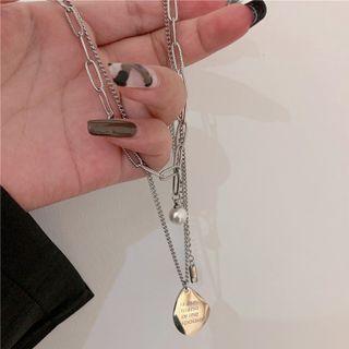 Faux Pearl Pendant Layered Stainless Steel Necklace 1 Pc - Silver - One Size