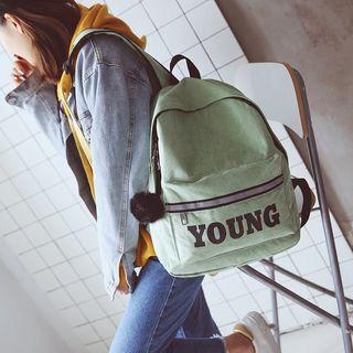 Canvas Lettering Pom Pom Backpack