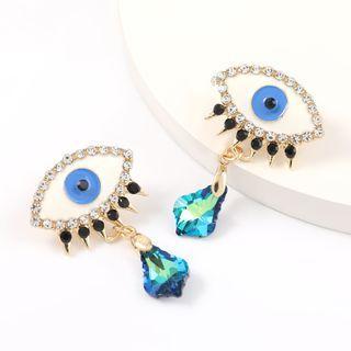 Rhinestone Evil Eye Drop Earring 1 Pair - White & Blue - One Size