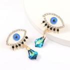 Rhinestone Evil Eye Drop Earring 1 Pair - White & Blue - One Size