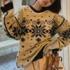 Snowflake Print Sweater Black Print - Yellow - One Size