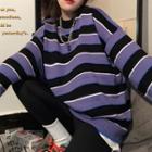 Color Block Striped Sweater Stripe - Purple - One Size