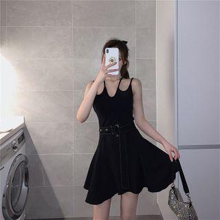 Strappy Belted Mini A-line Dress Black - One Size