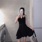 Strappy Belted Mini A-line Dress Black - One Size