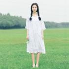 Paint Splattered 3/4-sleeve Midi A-line Dress