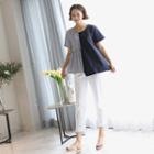 Color-block Asymmetric-hem Top