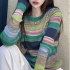 Color Block Striped Knit Top Green - One Size