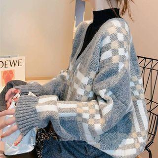 Mock-turtleneck Paneled Plaid Sweater