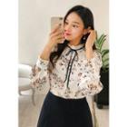 Laced Tie-front Floral Blouse