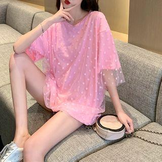 Mock Two-piece Elbow-sleeve Overlay T-shirt
