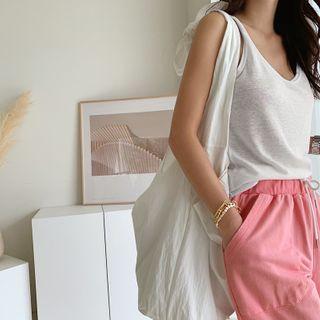 Twist-shoulder Linen Blend Tank Top