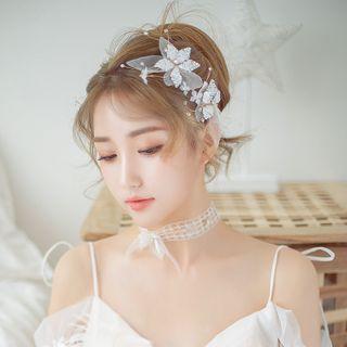 Wedding Set Of 4: Mesh Rhinestone Flower Hair Clip + Choker Set Of 4 - Hair Clip & Choker - As Shown In Figure - One Size