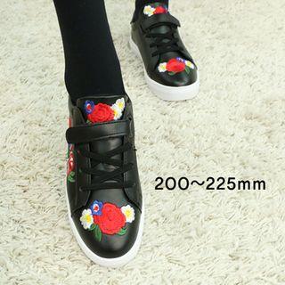 Embroidered Faux-leather Sneakers