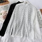 Stand-collar Sheer Lace Blouse