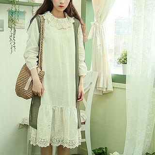 Pintuck Crochet-lace Midi Dress