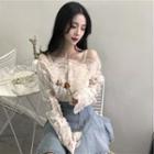 Lace Off-shoulder Blouse / Denim Mini A-line Skort
