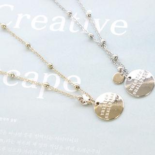 Lettering Coin-pendant Chain Necklace