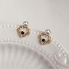 Rhinestone Beaded Stud Earring 1 Pair - C - 373 - White Faux Pearl & Blue Rhinestone - Gold - One Size