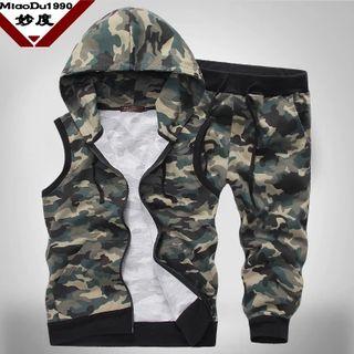 Set: Sleeveless Hooded Zip Vest + Sweatpants