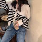 Striped V-neck Cardigan As Figure - One Size