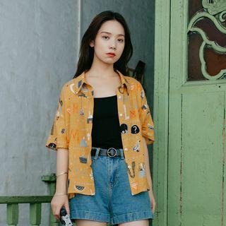 Short-sleeve Print Shirt Yellow - One Size