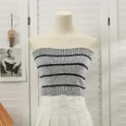 Striped Knit Tube Top Gray - One Size