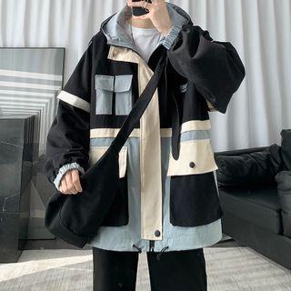 Color Block Hooded Zip Cargo Jacket