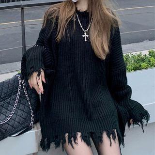 Distressed Drop-shoulder Sweater