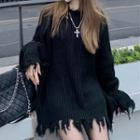 Distressed Drop-shoulder Sweater